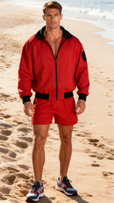 Baywatch Men's Vibrant Red Shorts Set for Summer Beach Adventures
